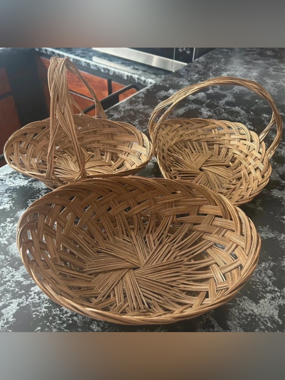Vintage Philippines Natural Brown Woven Rattan Basket Set - Home Accents